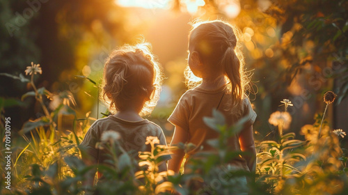 Sommerliche Freuden: Zwei Kinder erkunden die Natur photo
