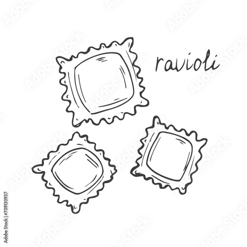 Ravioli isolated on a white background. Set. Doodle flat style vector illustration