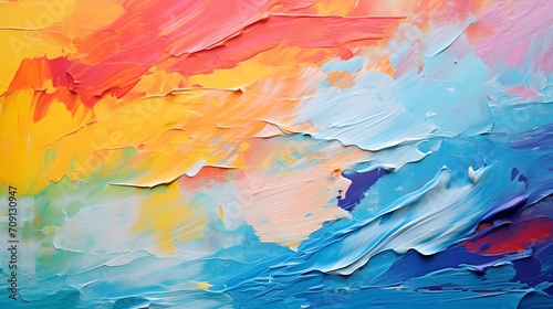 Colorful Oil Painting, Canvas, Paints. Palette Knife Background. Smudged Oil Paint.