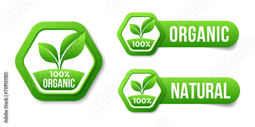 100% Organic, Badge Label, Seal Sticker logo,Organic icon. logo. Healthy, Logo natural, for use in the food, pharmaceutical and fertilizer industries. symbol with leaf