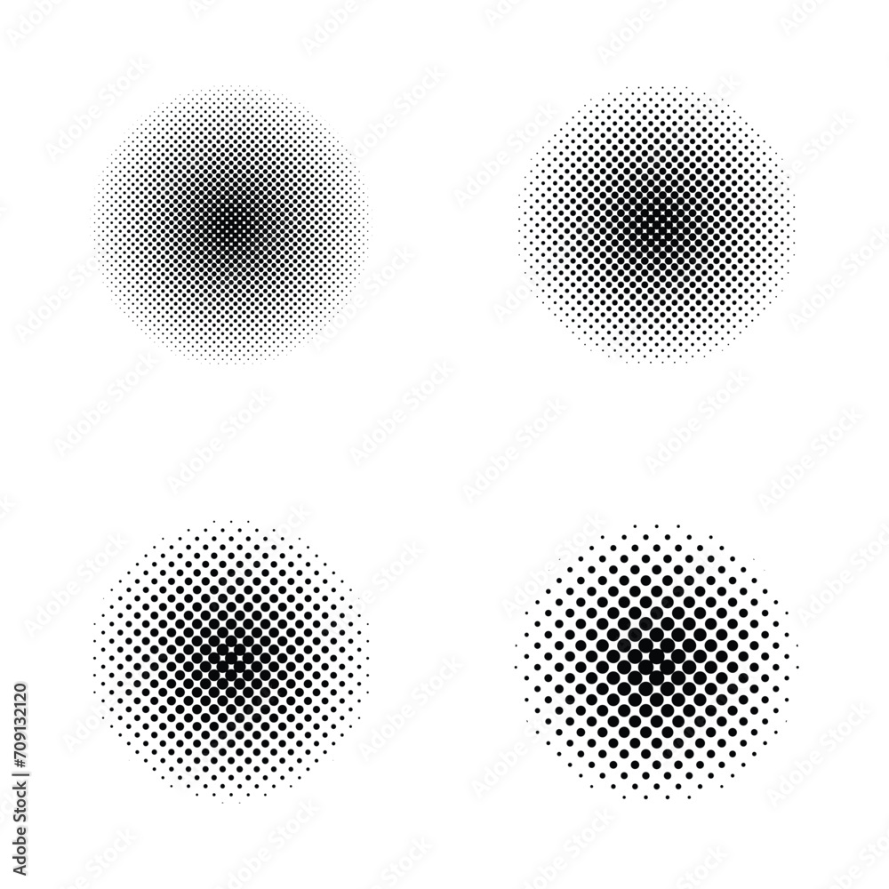 Black circle halftone spots vector illustration.