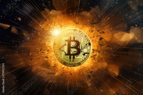 koin emas Bitcoin ETF, konsep mengurangi separuh bitcoin cryptocurrency. photo