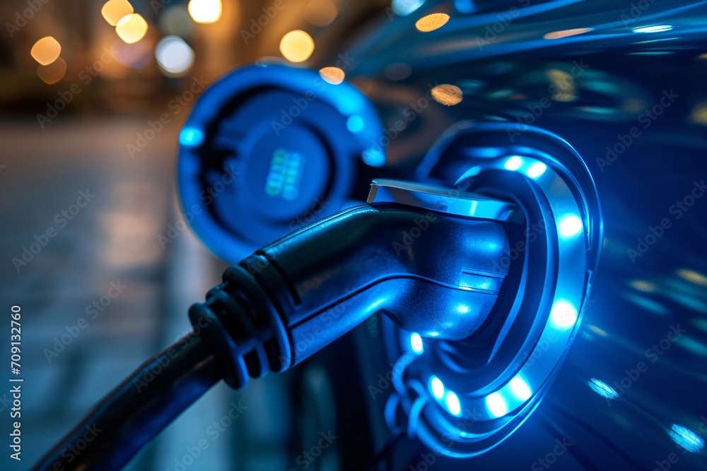 Car charging at electric car charging station. Electric vehicle charger