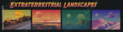 Extraterrestrial Landscapes, Distant Planets Panorama, Space Outdoor Posters Backgrounds