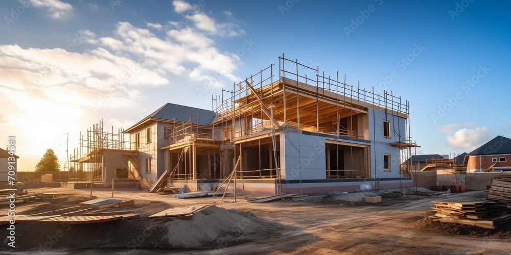 Obraz premium Construction of new houses in the village