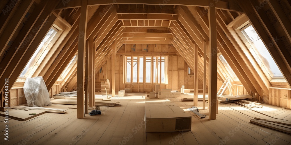 The structure of wood framing at construction house