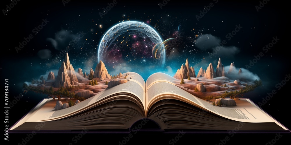 Naklejka premium open book and fairy tale world