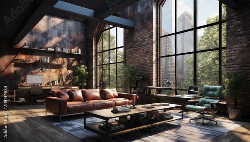 An inviting living room with natural light streaming through the window  showcasing a cozy studio couch and elegant coffee table in a modern and comfortable interior design