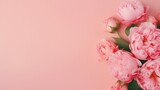 Romantic Valentine's Day Concept: Stunning Top-View Pink Peony Roses on Isolated Pastel Pink Background, Ideal for Greeting Cards and Love-themed Celebrations