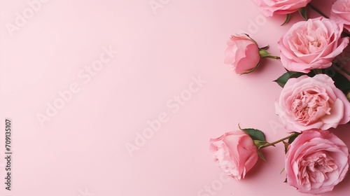 Romantic Valentine's Day Concept: Stunning Top-View Pink Peony Roses on Isolated Pastel Pink Background, Ideal for Greeting Cards and Love-themed Celebrations