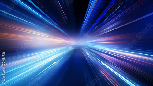 Futuristic abstract background with blue lines and lights, abstract blue PPT background concept illustration with light rays
