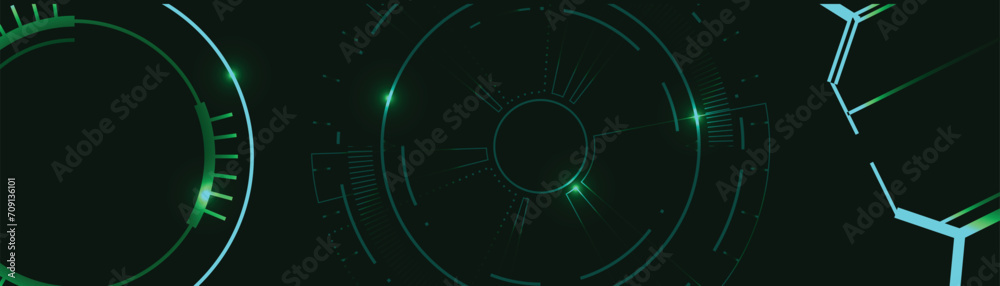 abstract futuristic background with futuristic elements and blue circle round glowing technology sci fi frame.