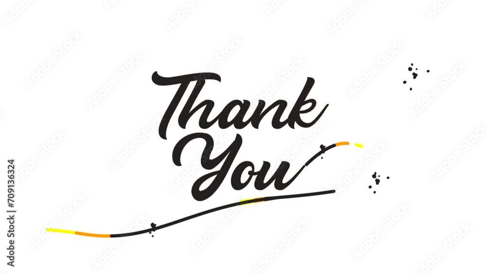 Thank You word lettering animated with stroke and splash in black color