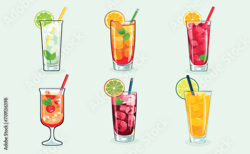 Vector illustration of different colorful drinks and cocktails