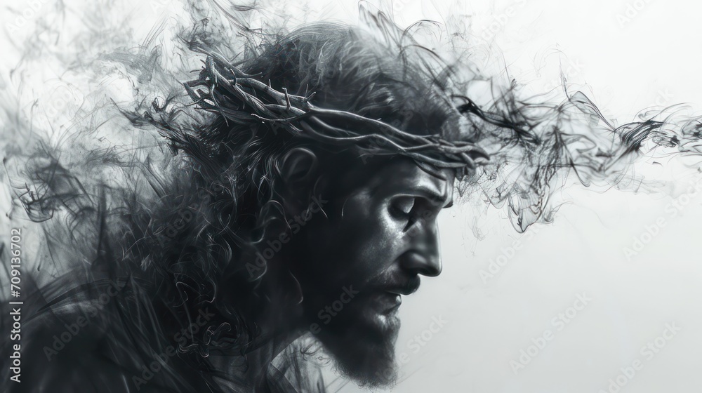 Jesus wearing crown made of thorns