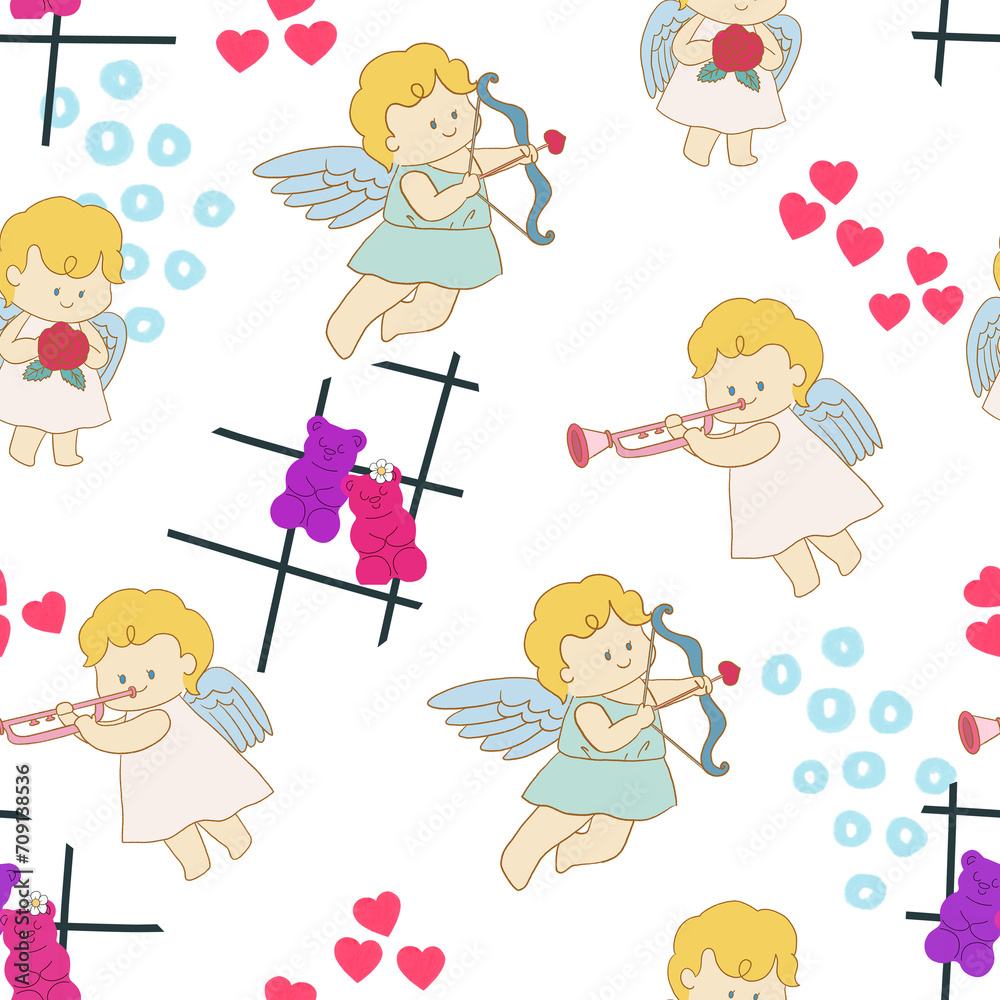 Repeat Background seamless cute cartoon doodle kid character angel cupid eros symbol Repeat Background seamless cute cartoon doodle kid character angel cupid eros symbol
