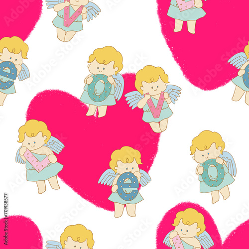 Repeat Background seamless cute cartoon doodle kid character angel cupid eros symbol