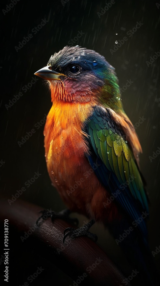 Fototapeta premium Imagine a small bird, battered by a storm, continuing its flight despite the fierce winds and pelting rain created with Generative Ai