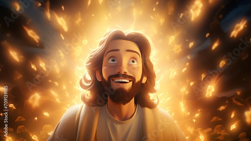 Jesus, with illuminating Light In the Background