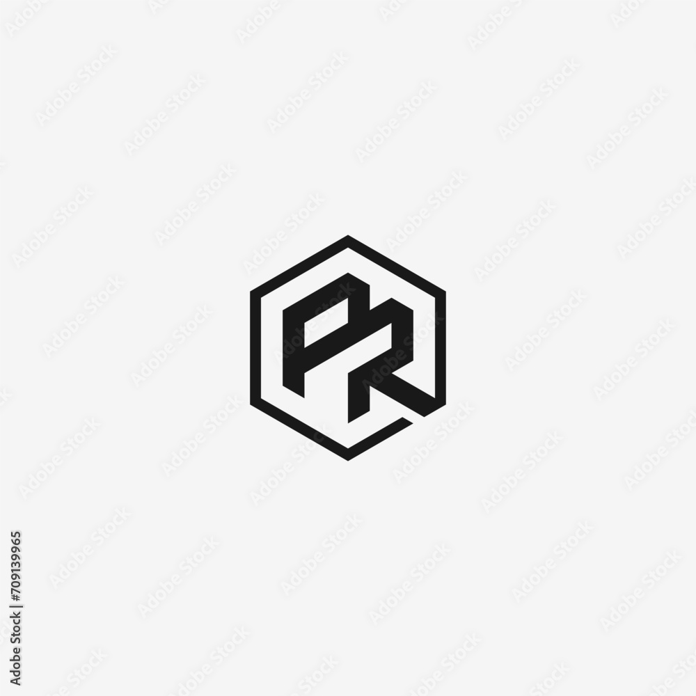 PR monogram logo inside hexagon frame. PR monogram logo inside hexagon frame.