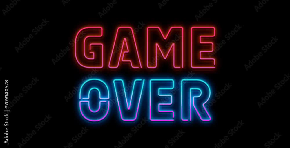 Game Over Neon Text Vector with a Brick Wall Background design template modern trend design night neon signboard night bright advertising light banner light art. Vector Illustration. Game Over Neon Text Vector with a Brick Wall Background design template modern trend design night neon signboard night bright advertising light banner light art. Vector Illustration.