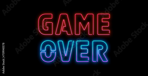 Game Over Neon Text Vector with a Brick Wall Background design template modern trend design night neon signboard night bright advertising light banner light art. Vector Illustration.