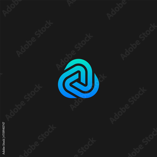 Rounded triangle abstract rotation logo. Triple letter C logo with blue green gradient.