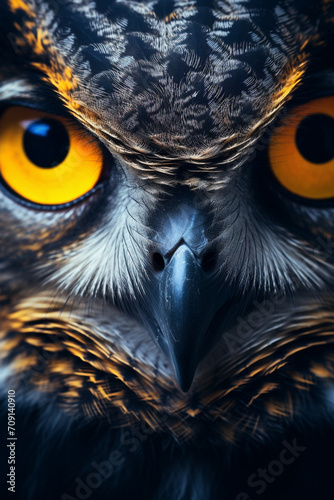 Beautiful photo of a fierce majestic owl’s eyes, extreme macro close up of an eye created with Generative Ai © Andrii Yablonskyi
