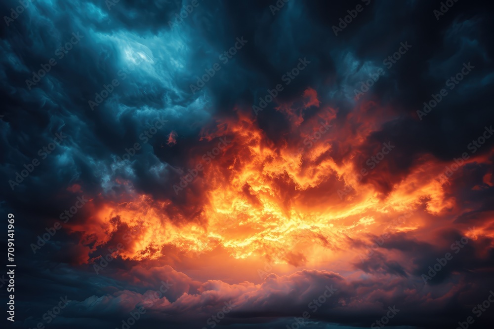 High Drama Weather Photography - Capturing dramatic weather conditions,  intense sunsets, with high contrast and striking colors - AI Generated