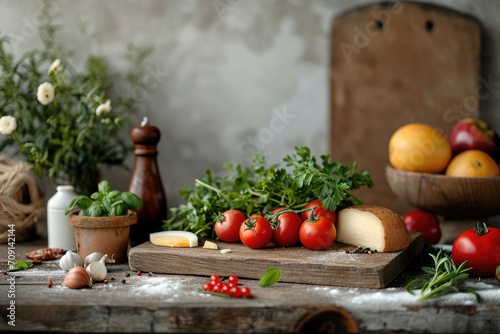 Rustic Food Photography - A food photography setup with rustic, natural background, emphasizing the organic and earthy qualities of the food - AI Generated