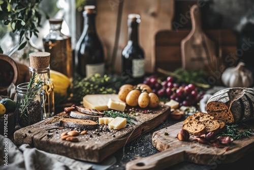 Rustic Food Photography - A food photography setup with rustic, natural background, emphasizing the organic and earthy qualities of the food - AI Generated