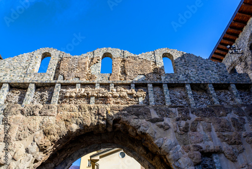 Canvas Print the Porta Pretoria, dating from 25 BC and in an excellent state of preservation, was the gateway to the city of Aosta