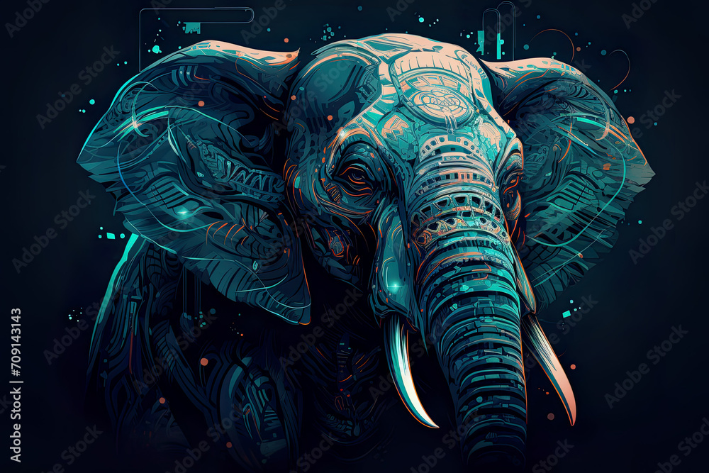 3d elephant in the dark - obrazy, fototapety, plakaty 