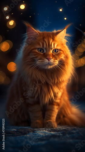 a fluffy orange long haired cat, macro lens and tilt-shift camera angle created with Generative Ai