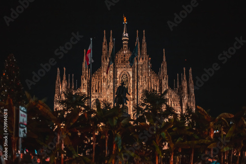 Night city in the center of Milan, Lombardy, Italy 25.12.2023