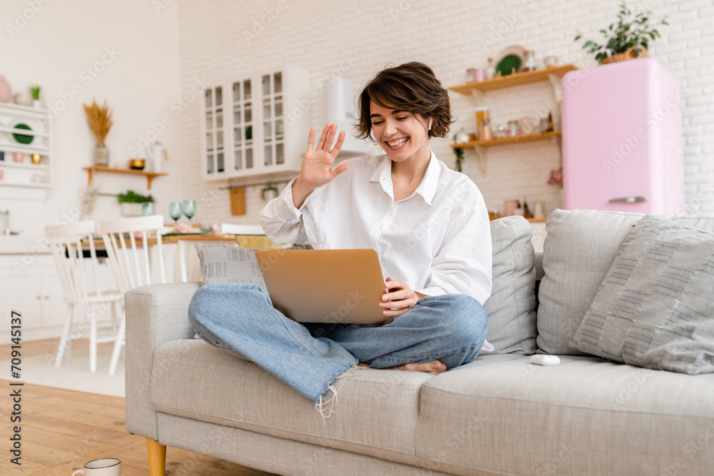 young pretty woman working online freelancer, remote job young pretty woman working online freelancer, remote job