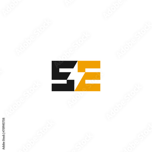 E monogram logo with thunderbolt electric incorporated. S & E electrical logo.
