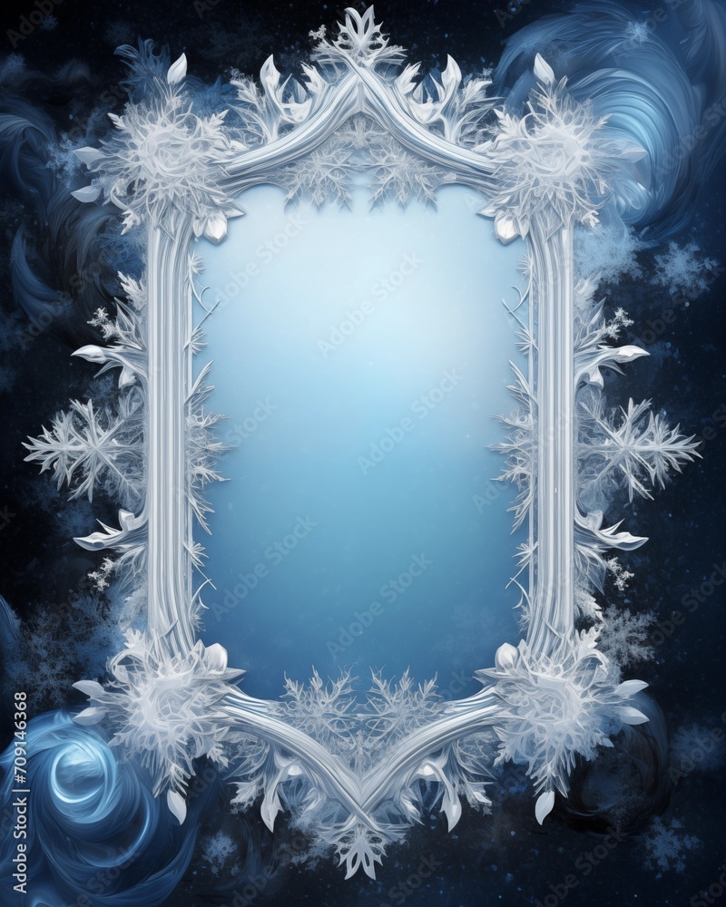 winter snow crystal frame - obrazy, fototapety, plakaty 
