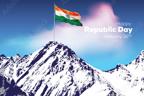 Happy Republic Day illustration with Everest Mountain and National Flag for of India celebration (26 January)