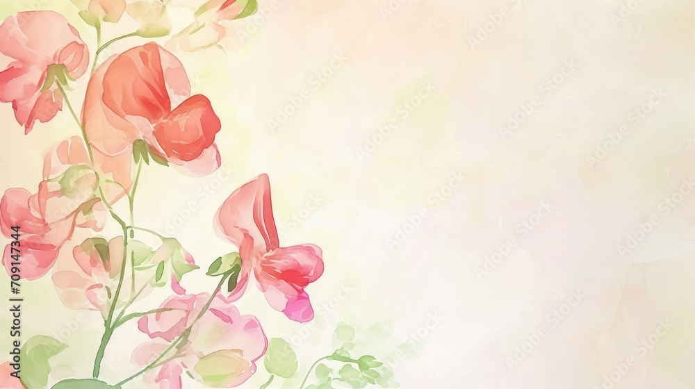 Sweet Peas: Represent pleasure and thankfulness, valentine theme, watercolor, big copy space Sweet Peas: Represent pleasure and thankfulness, valentine theme, watercolor, big copy space