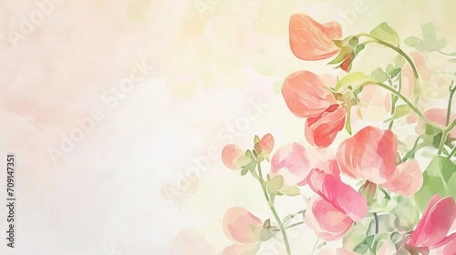 Sweet Peas: Represent pleasure and thankfulness, valentine theme, watercolor, big copy space