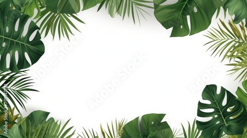 Framed in white against a black backdrop  the tropical leaves of a jungle plant create a captivating nature scene.