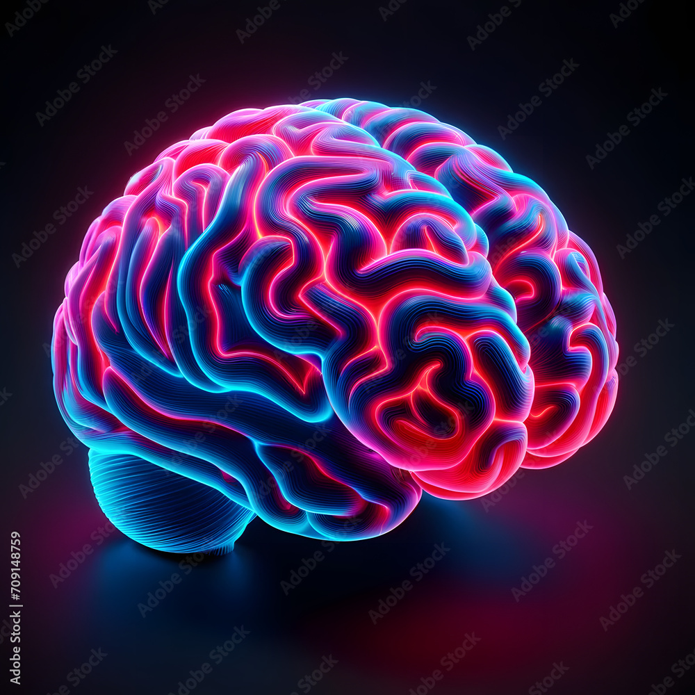 a neon-lit brain, which could be used to represent topics related to psychology, brainpower, or innovation a neon-lit brain, which could be used to represent topics related to psychology, brainpower, or innovation