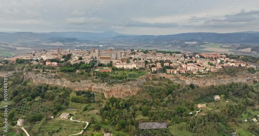 Aerial view architecture cityscape Orvieto italy. Old houses with stairs on the streets of a historic tourist village in the mountains. High quality 4k footage Aerial view architecture cityscape Orvieto italy. Old houses with stairs on the streets of a historic tourist village in the mountains. High quality 4k footage