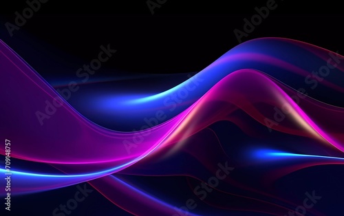 3d render, dark colored background abstract shapes glowing in the ultraviolet spectrum, curved neon lines. generative ai