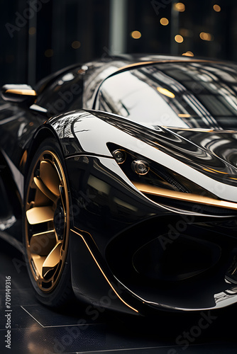 a close up of a black sports car © John