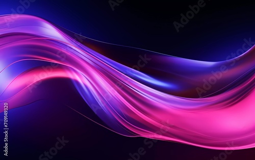 3d rendering. Abstract twisted brush strokes glow with pink neon light. generative ai