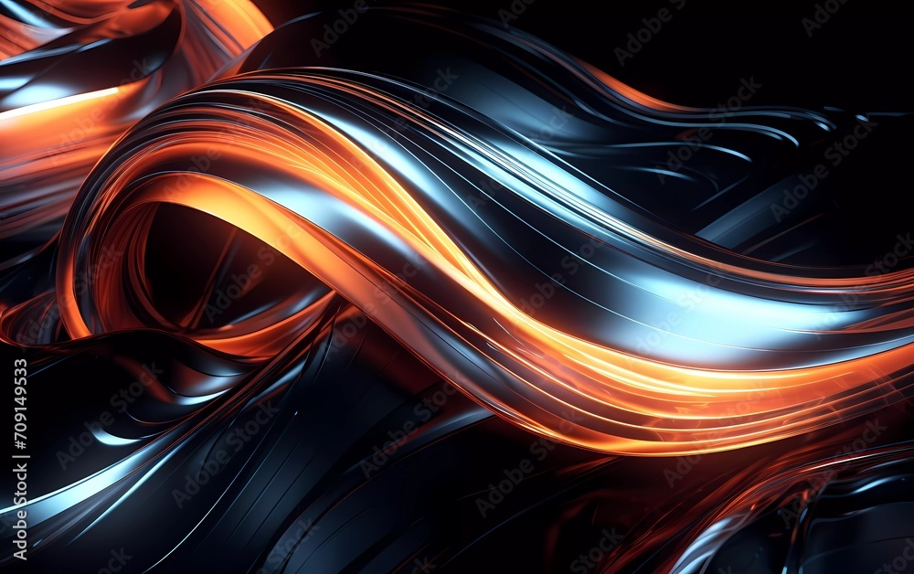 3d rendering. Abstract twisted brush strokes glow with silver neon light. generative ai