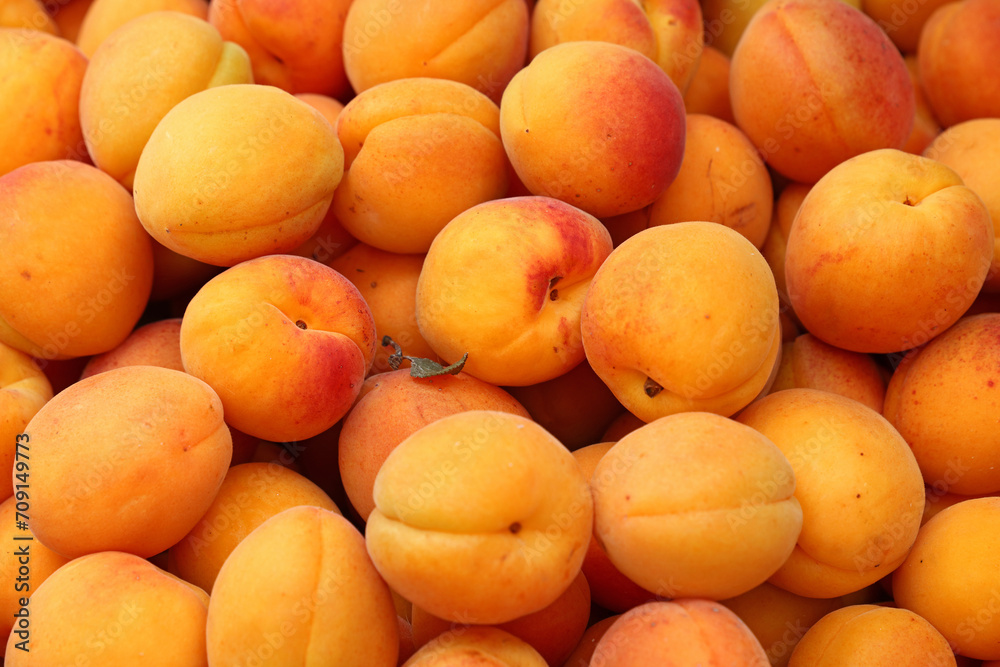 Fresh apricots on market stall
