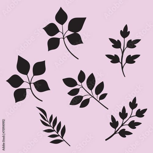 Ivy flower set black silhouette Clip art vector